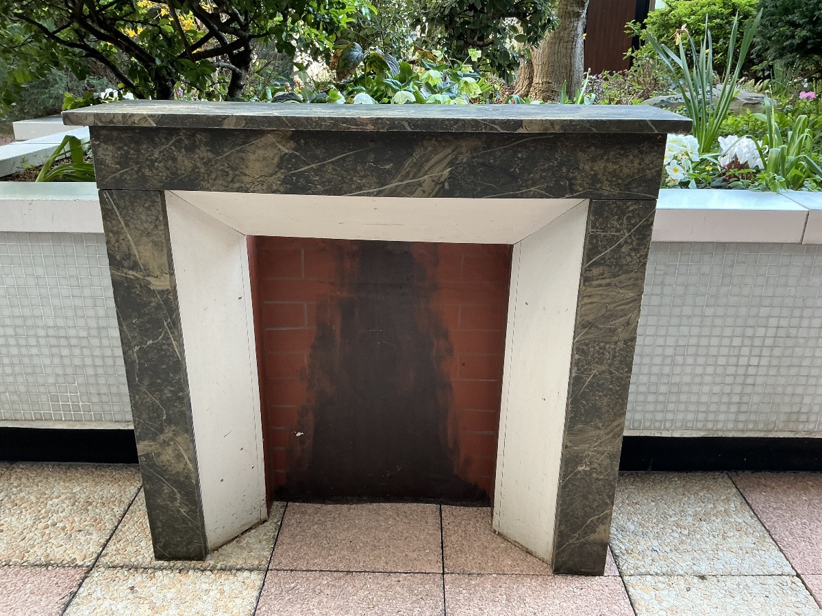 Cheminée décorative en bois peint façon faux marbre d’époque fin 19 ème -photo-3