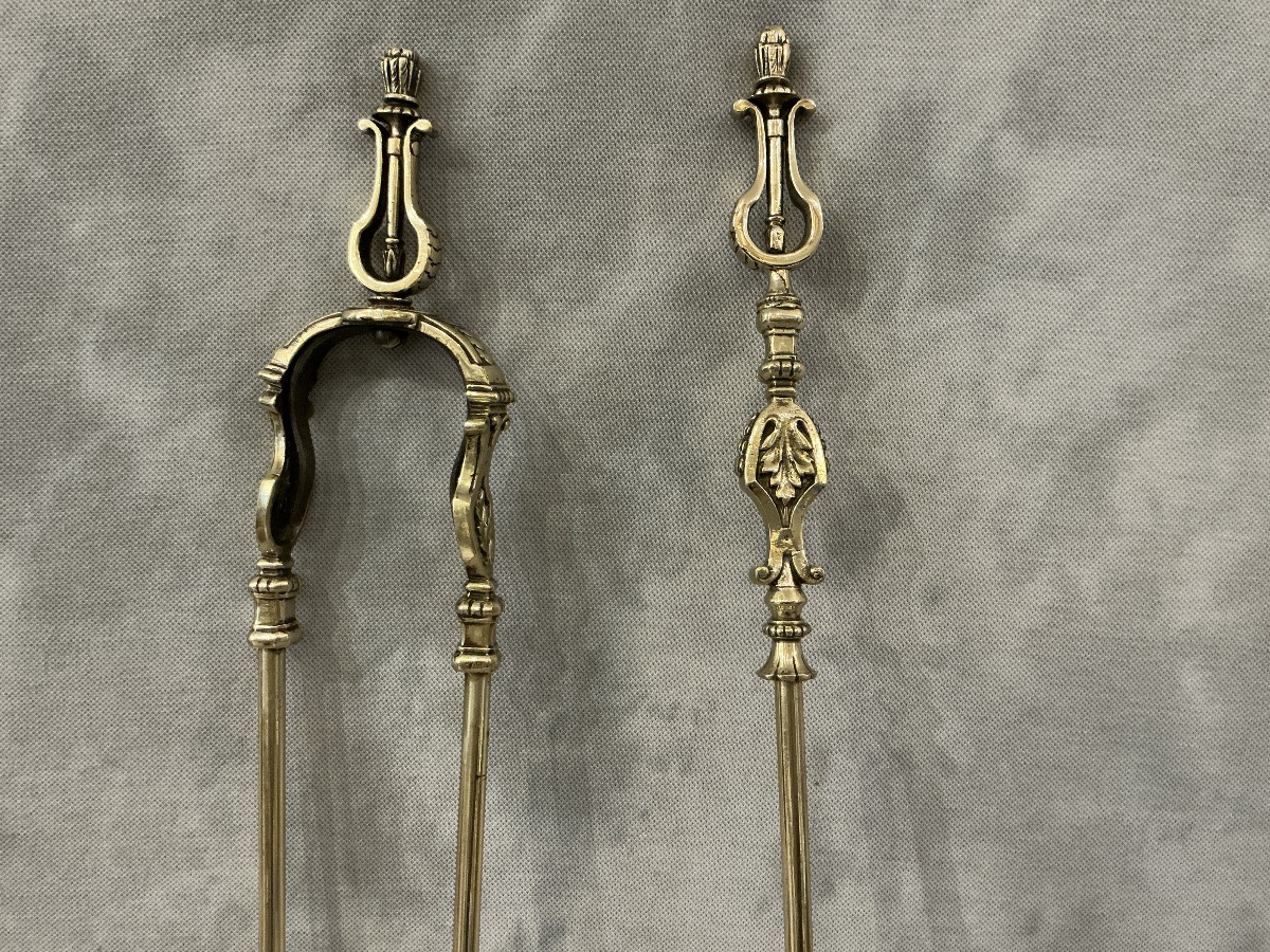 Ensemble d’une pelle et d’une  pince en laiton  d’époque 19 ème -photo-2