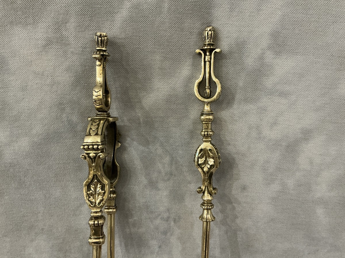 Ensemble d’une pelle et d’une  pince en laiton  d’époque 19 ème -photo-4