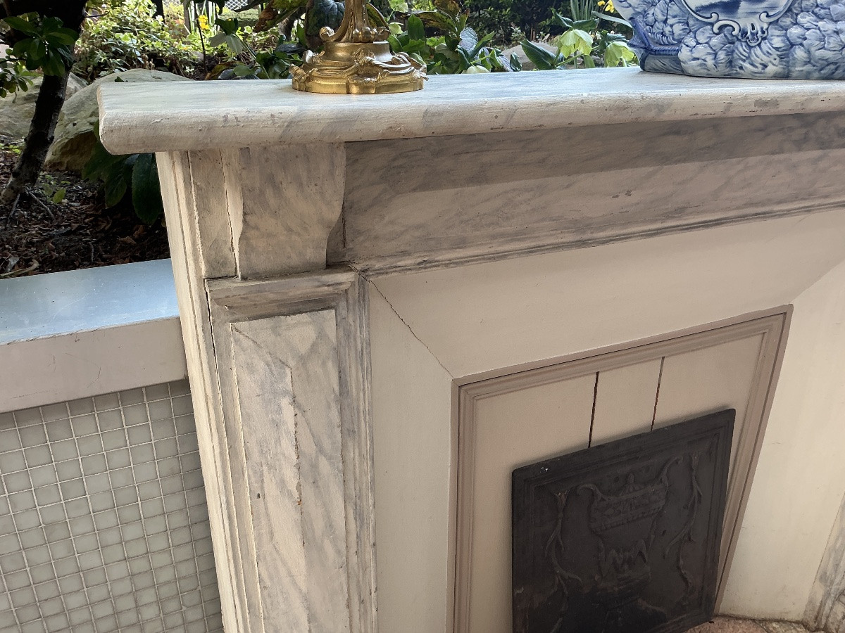 Cheminée décorative en bois peint façon faux marbre fin 19 ème -photo-3
