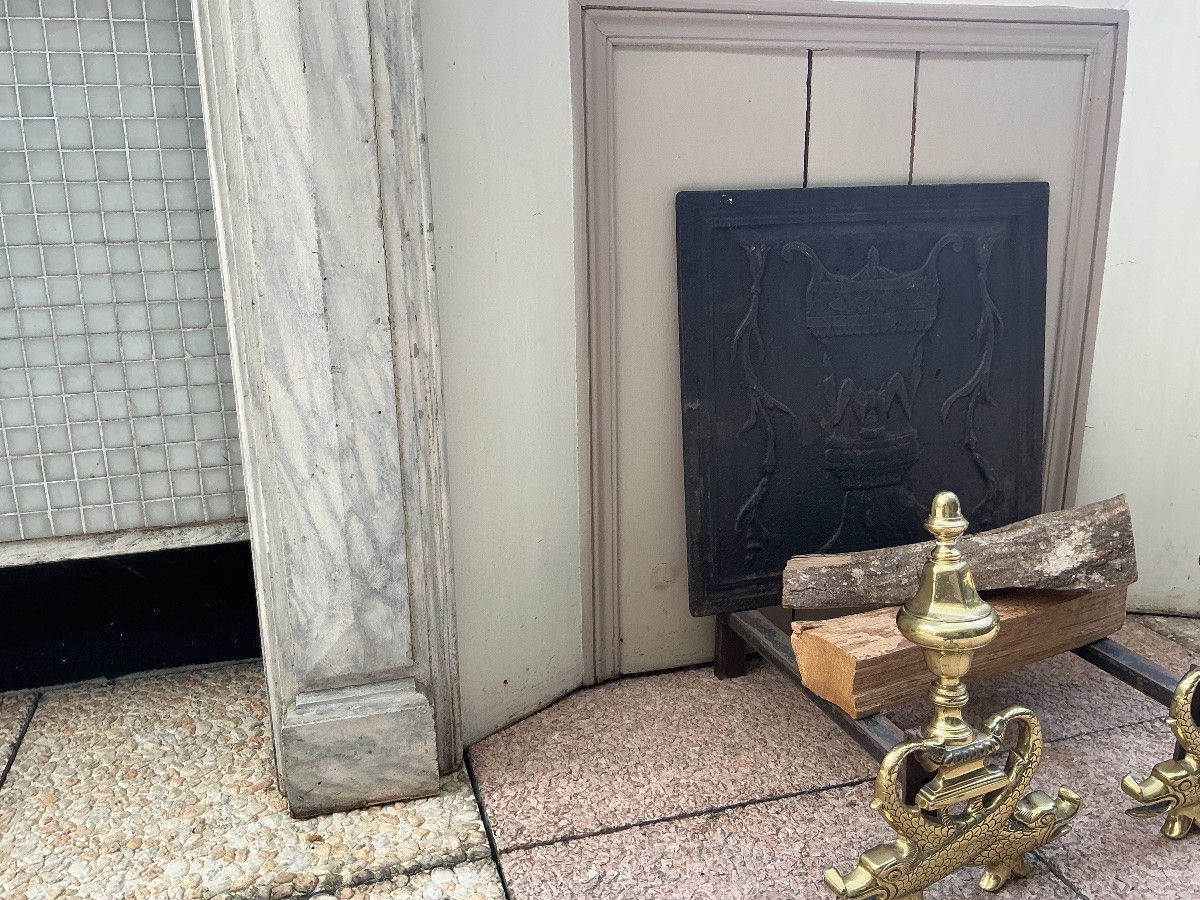 Cheminée décorative en bois peint façon faux marbre fin 19 ème -photo-4