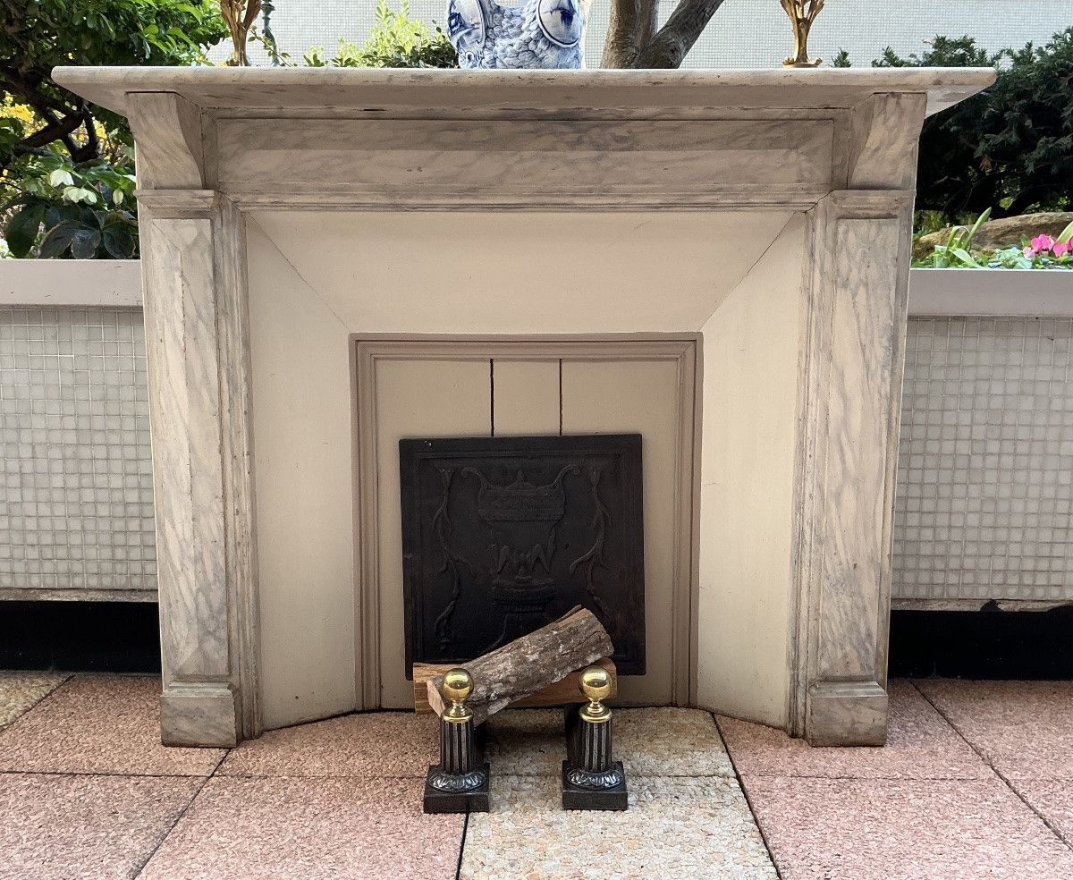 Cheminée décorative en bois peint façon faux marbre fin 19 ème -photo-1