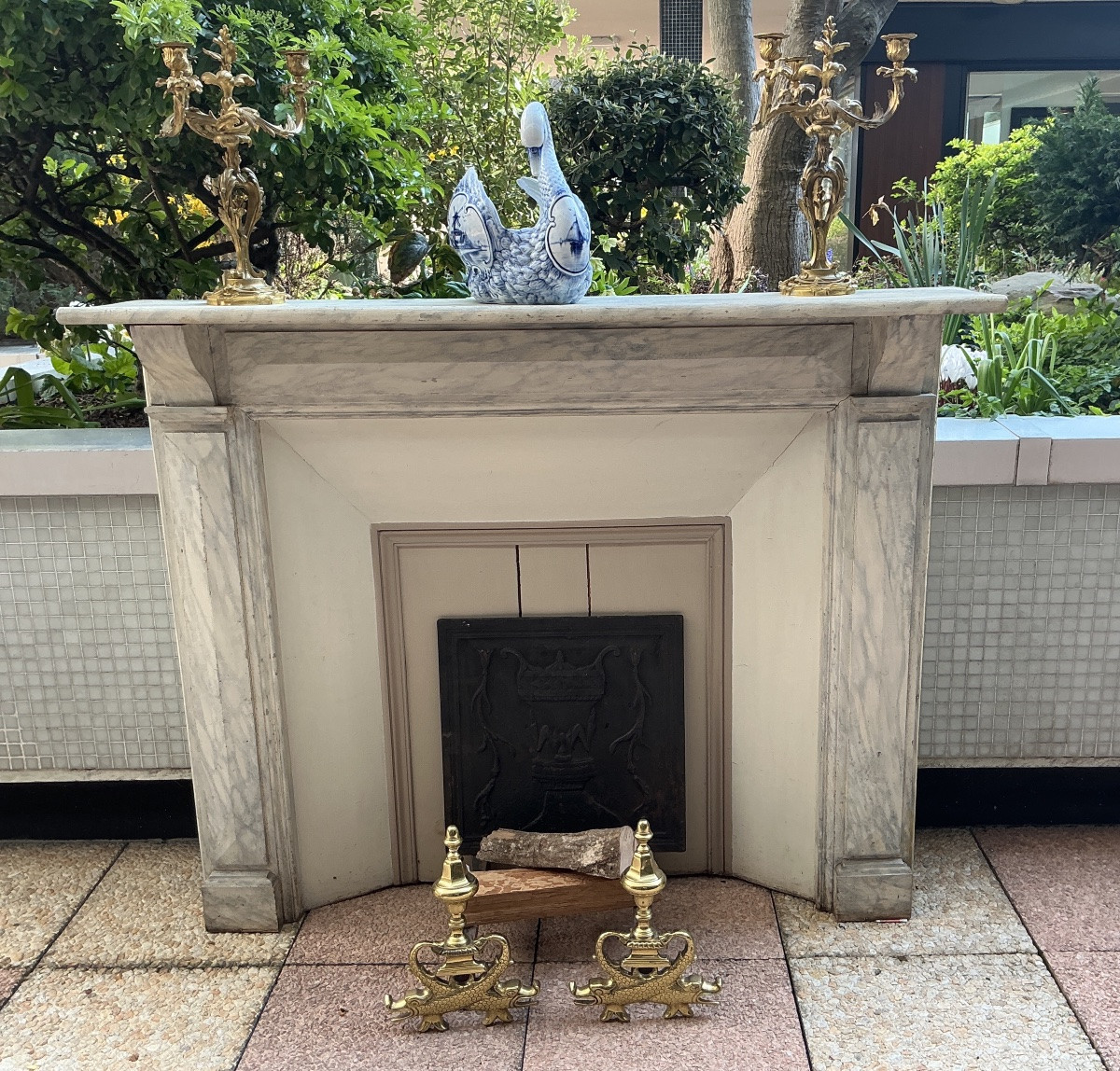 Cheminée décorative en bois peint façon faux marbre fin 19 ème -photo-2