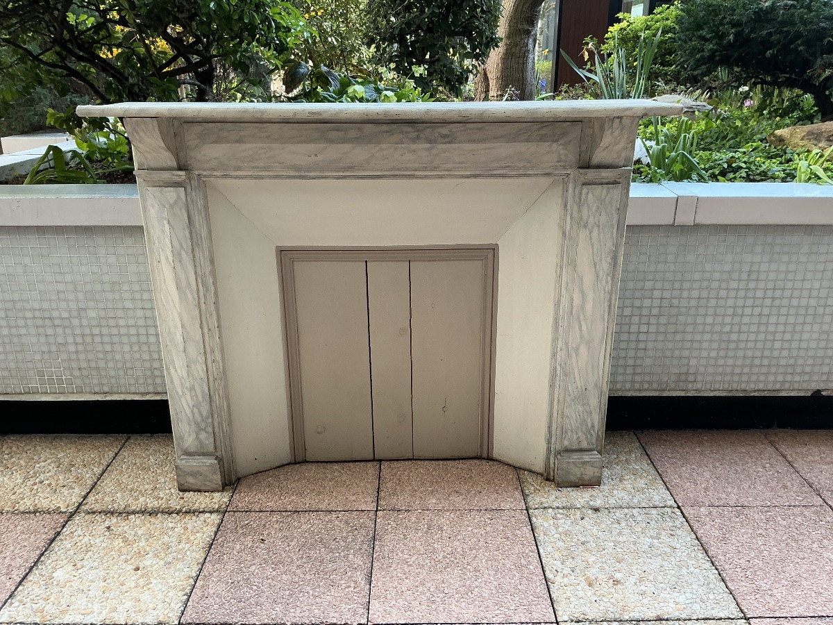 Cheminée décorative en bois peint façon faux marbre fin 19 ème -photo-3