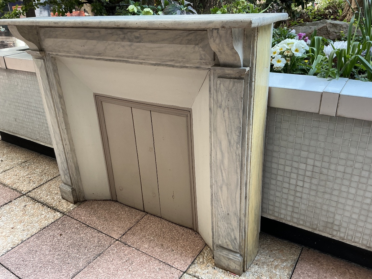 Cheminée décorative en bois peint façon faux marbre fin 19 ème -photo-4