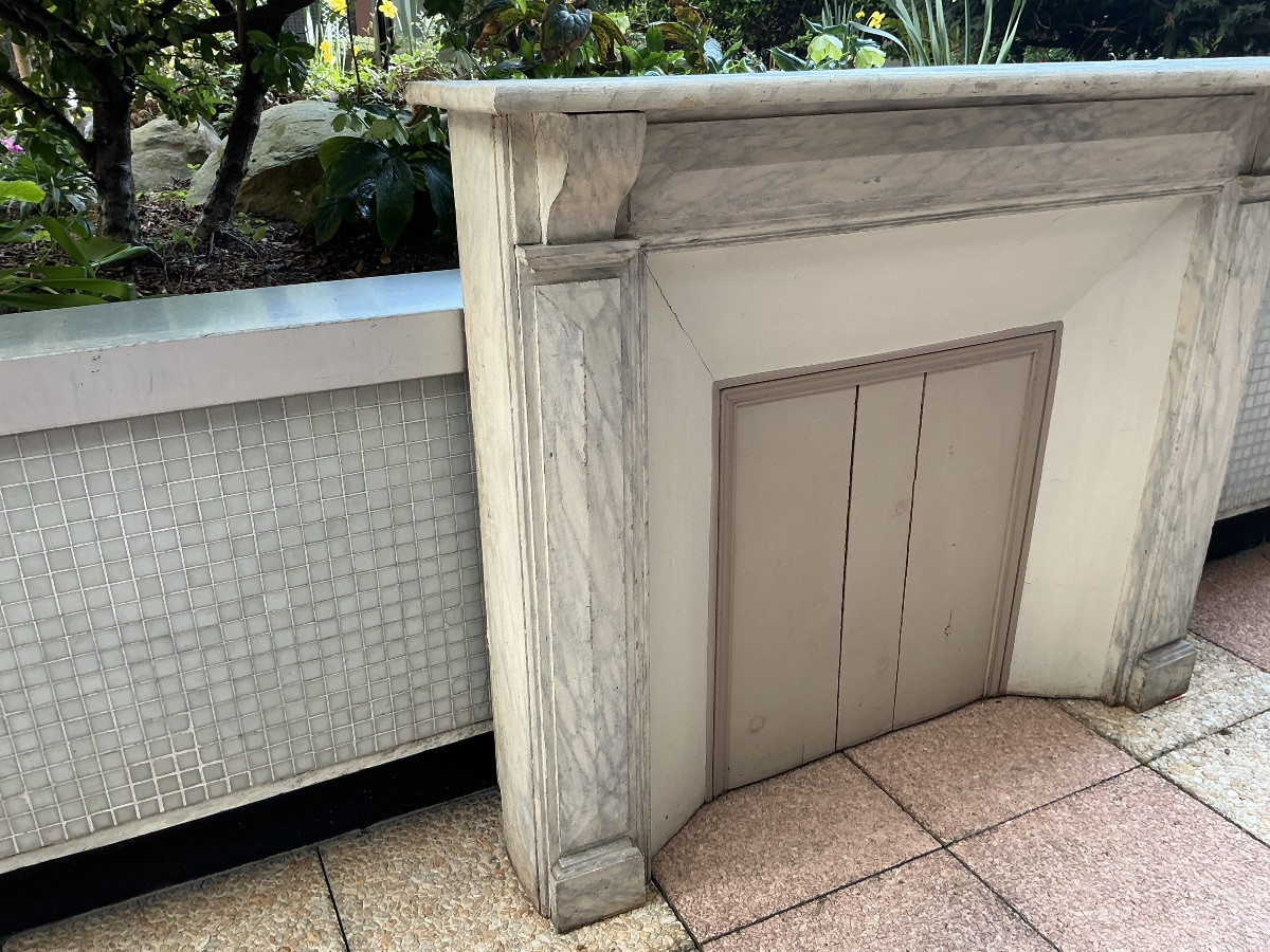 Cheminée décorative en bois peint façon faux marbre fin 19 ème -photo-5