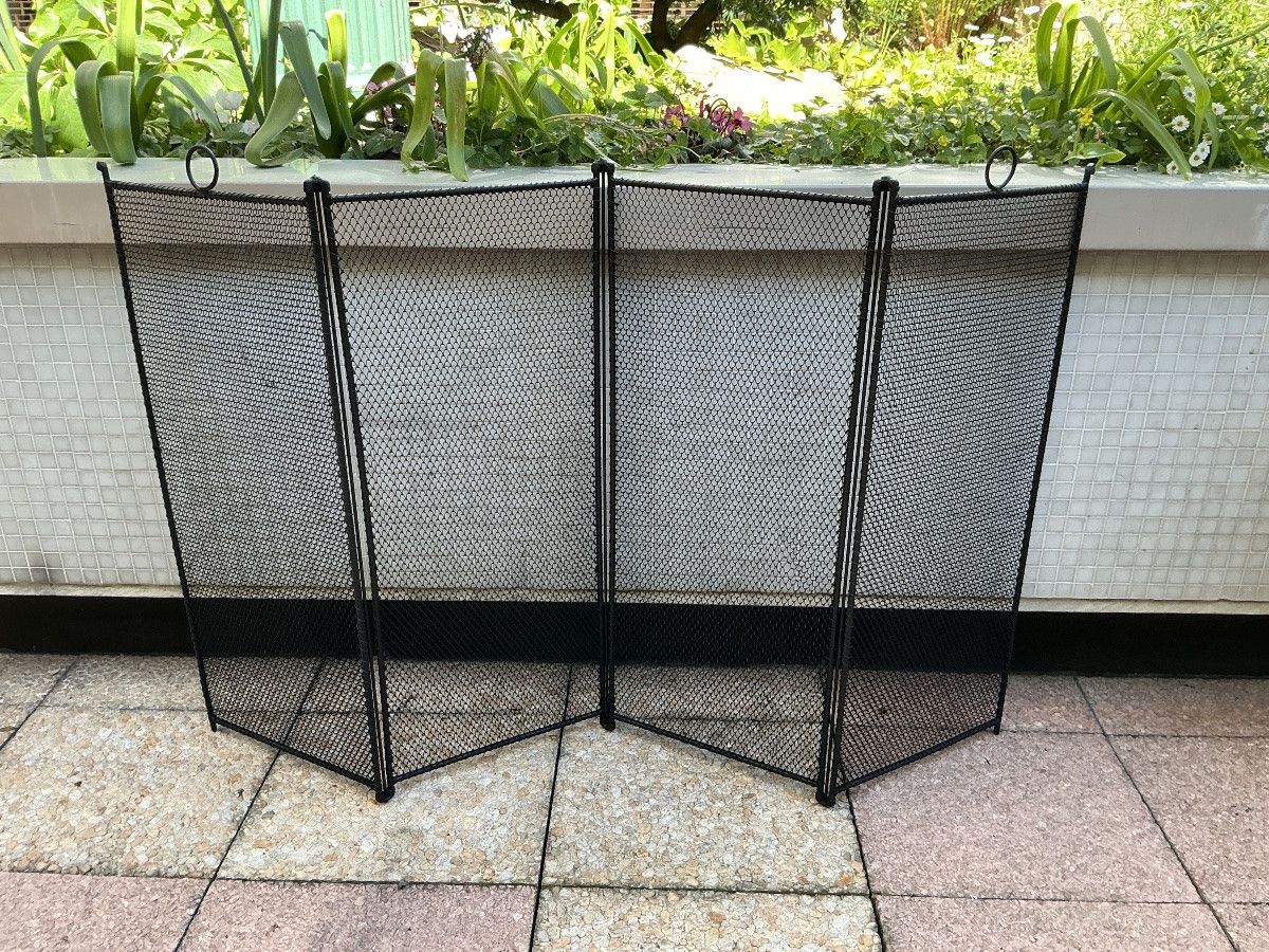 Large Antique Iron Fire Screen From The 19th Century-photo-2