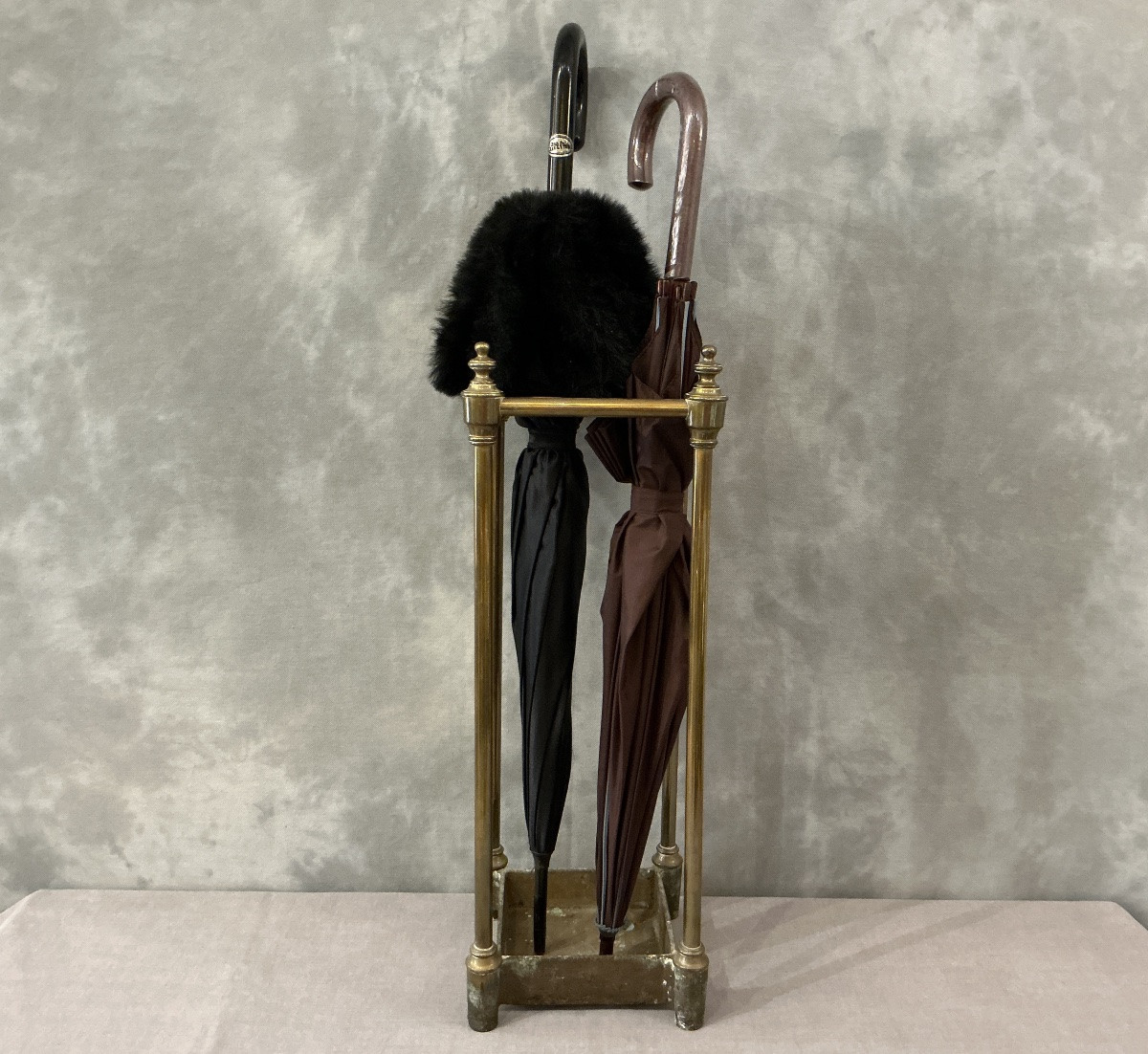 Antique 19th Century Brass Square Umbrella Stand-photo-2