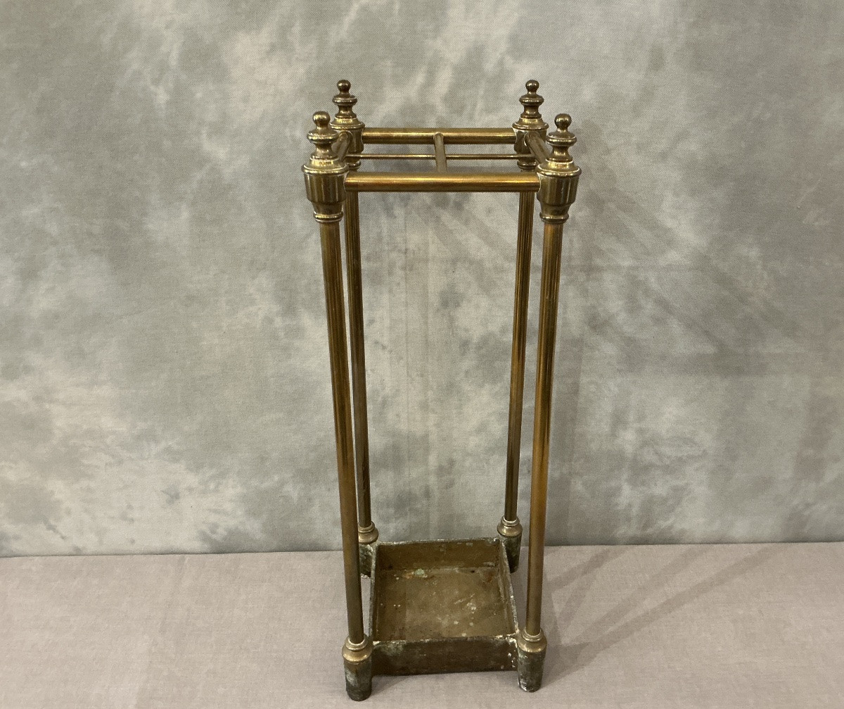 Antique 19th Century Brass Square Umbrella Stand-photo-3