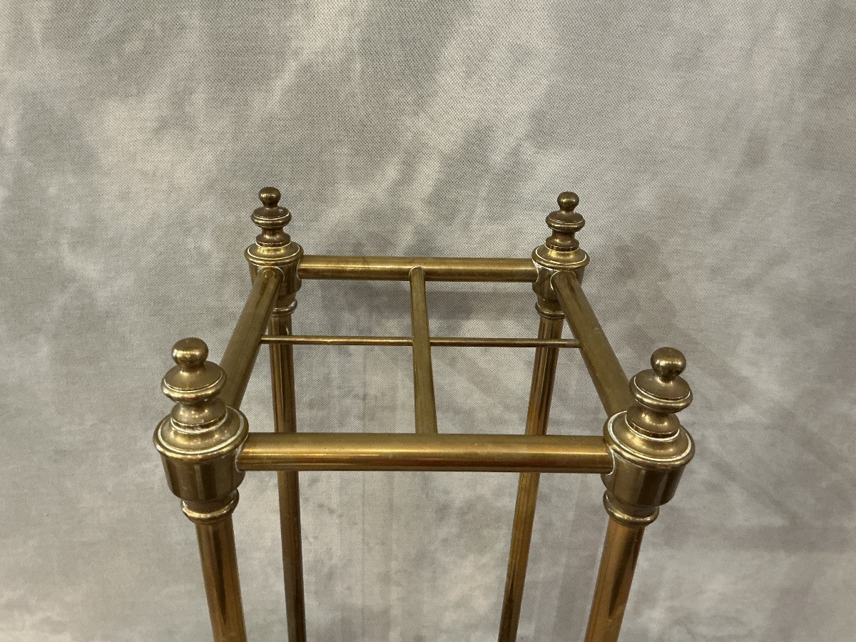 Antique 19th Century Brass Square Umbrella Stand-photo-4