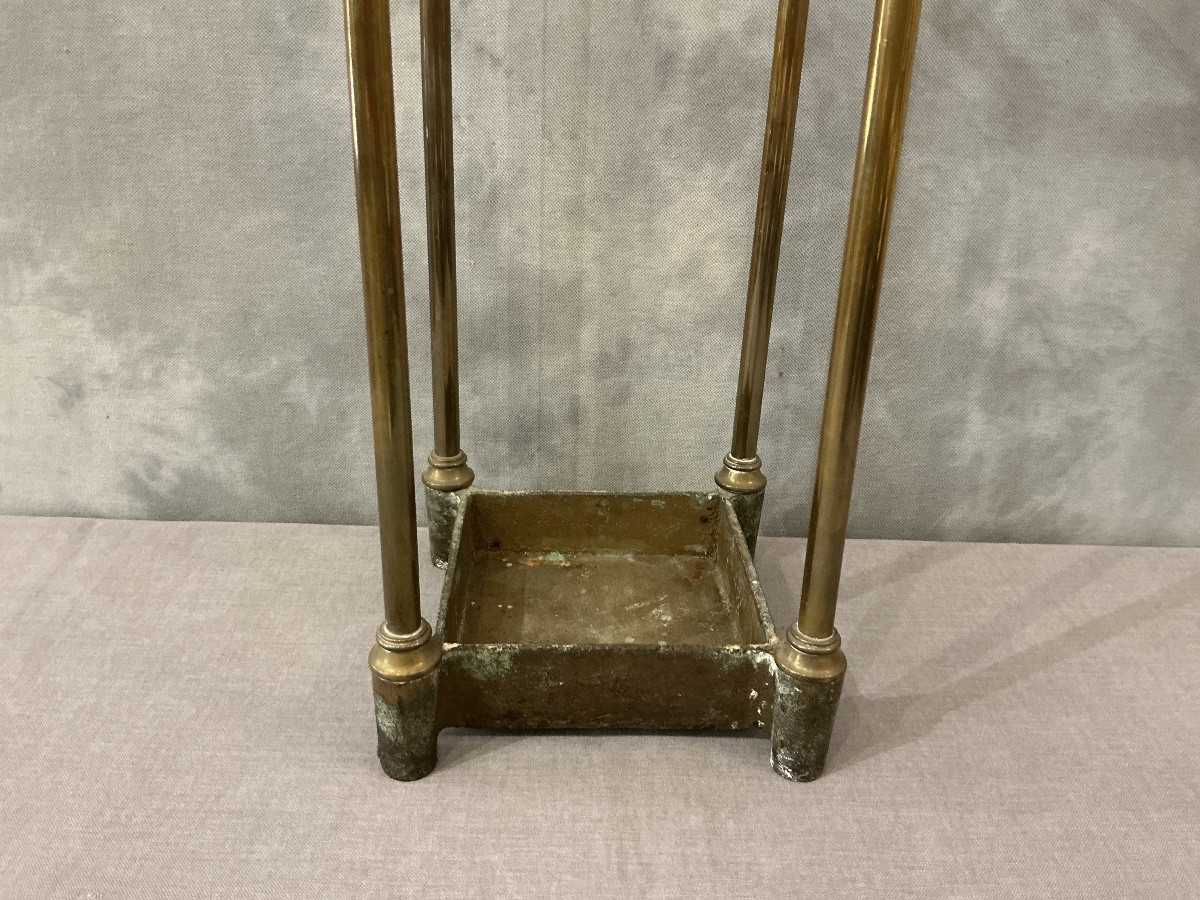 Antique 19th Century Brass Square Umbrella Stand-photo-1