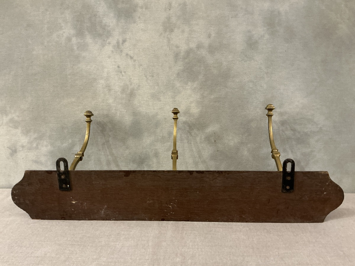 Portes manteaux , patères en laiton sur bois d’époque 19 éme -photo-1