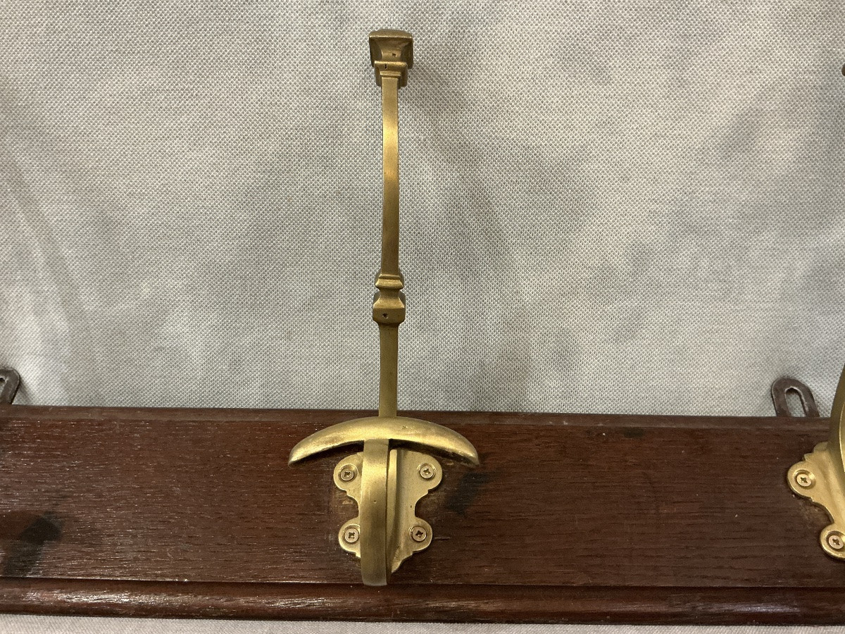 Portes manteaux , patères en laiton sur bois d’époque 19 éme -photo-3