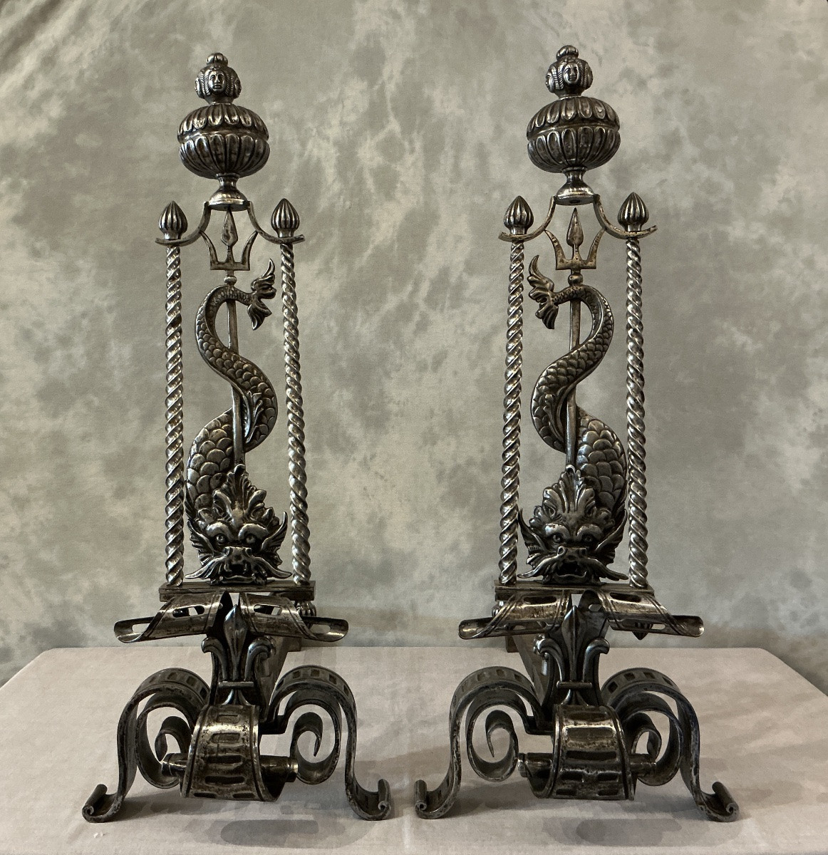 Large Pair Of 19th Century Wrought Iron Andirons-photo-4