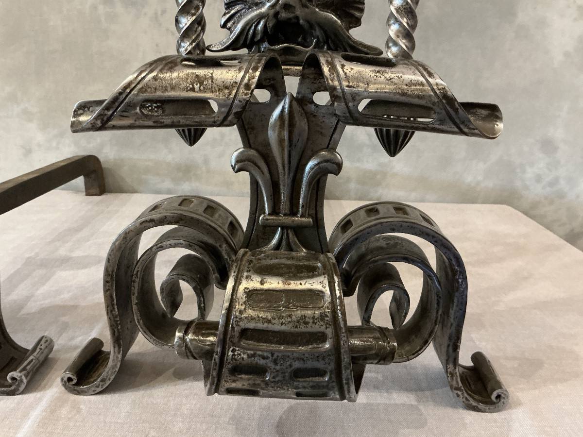 Large Pair Of 19th Century Wrought Iron Andirons-photo-3