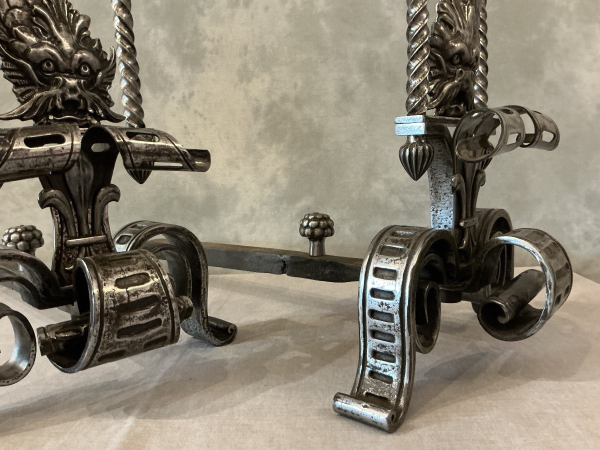 Large Pair Of 19th Century Wrought Iron Andirons-photo-5