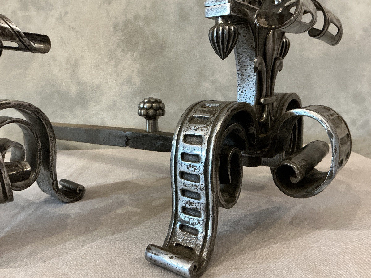 Large Pair Of 19th Century Wrought Iron Andirons-photo-6