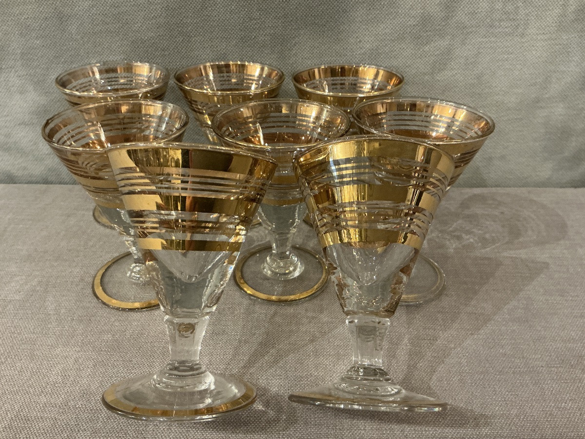 Set Of 8 Gold-rimmed Port Glasses Circa 1930-photo-1