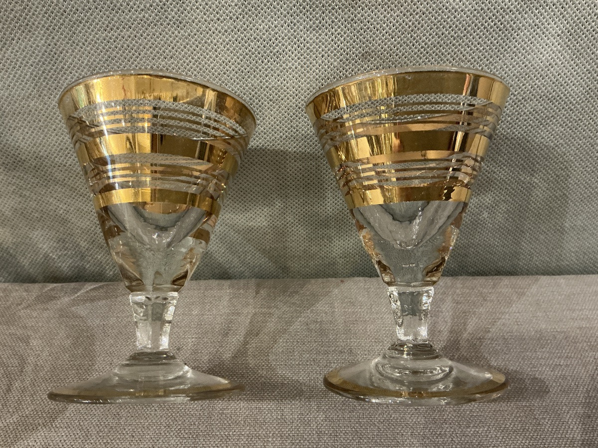 Set Of 8 Gold-rimmed Port Glasses Circa 1930-photo-2