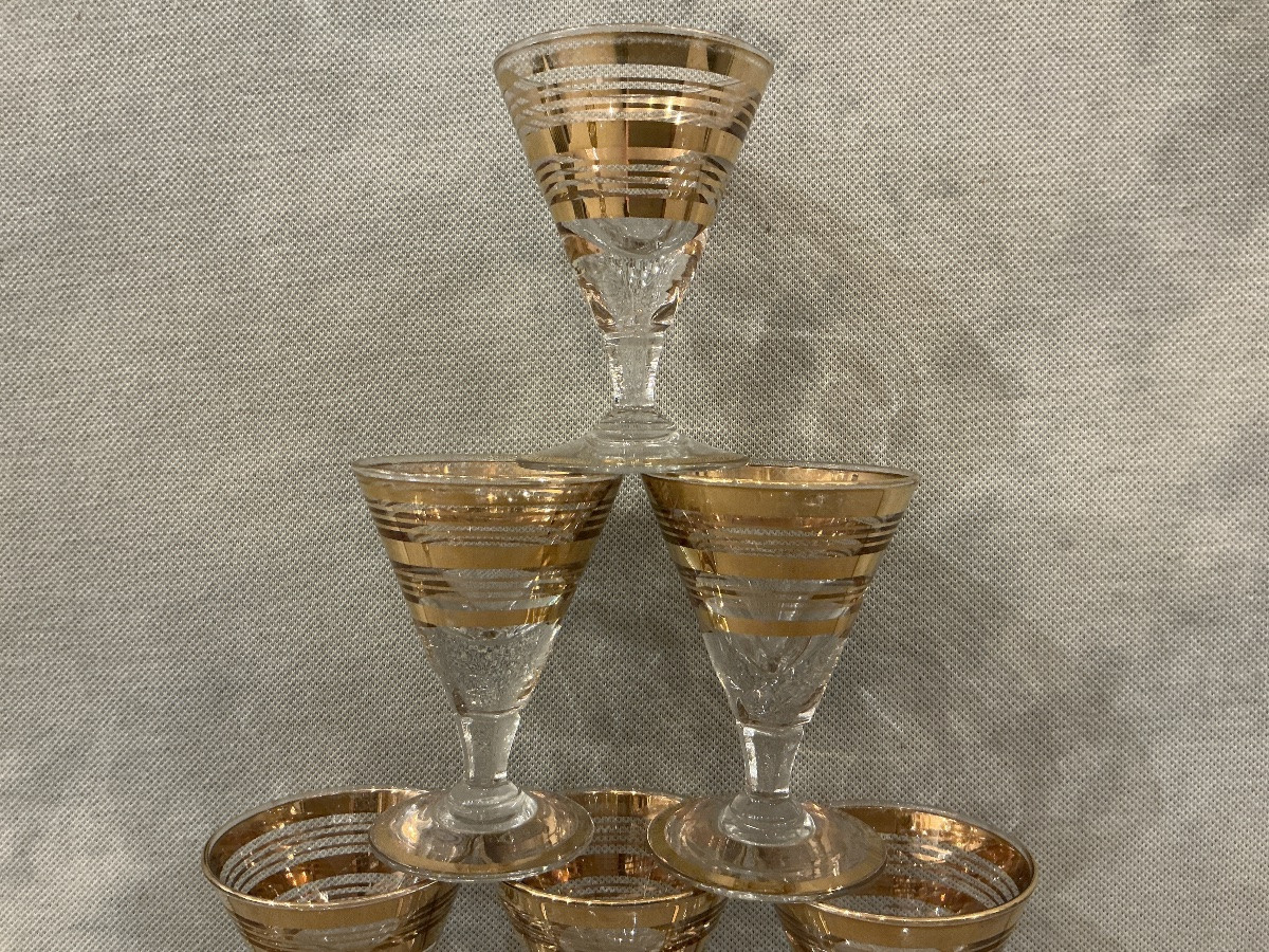 Set Of 8 Gold-rimmed Port Glasses Circa 1930-photo-3