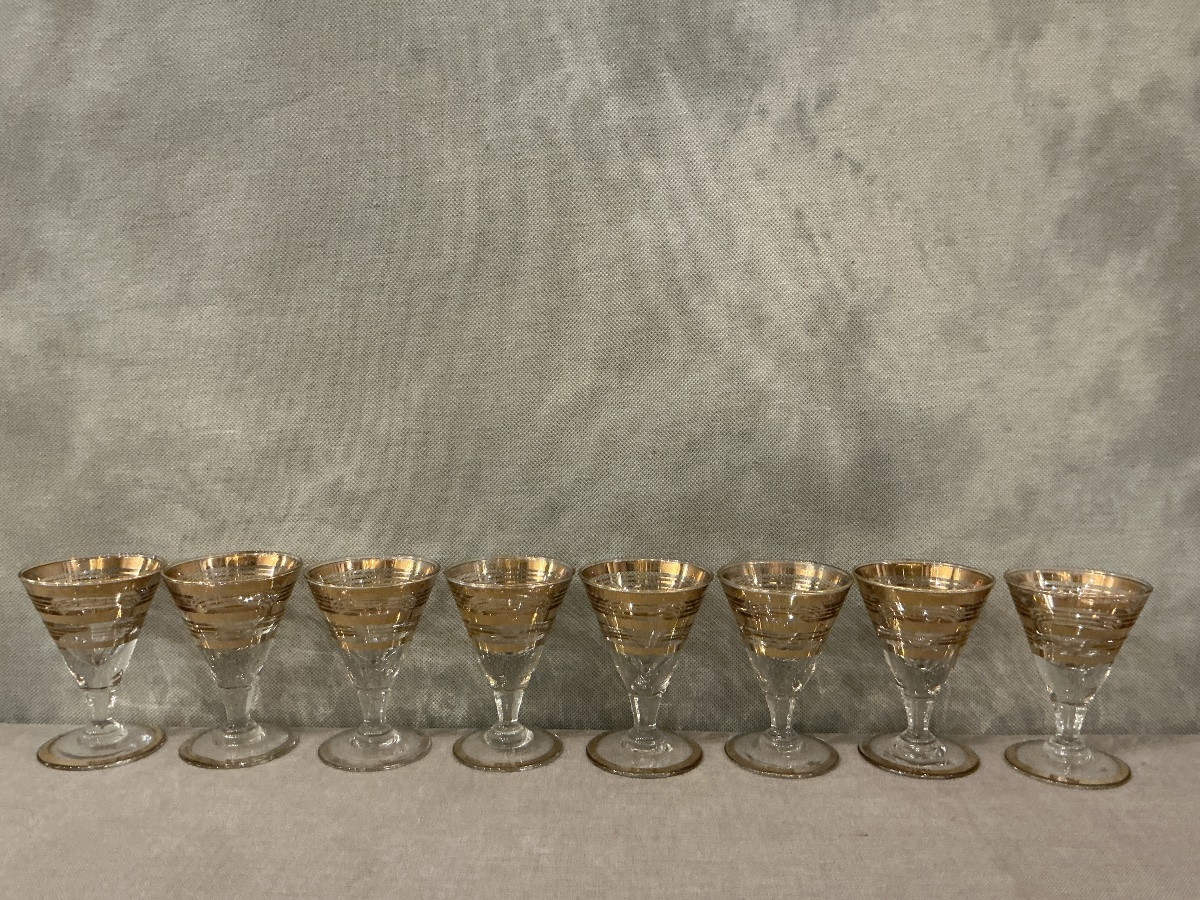 Set Of 8 Gold-rimmed Port Glasses Circa 1930-photo-5