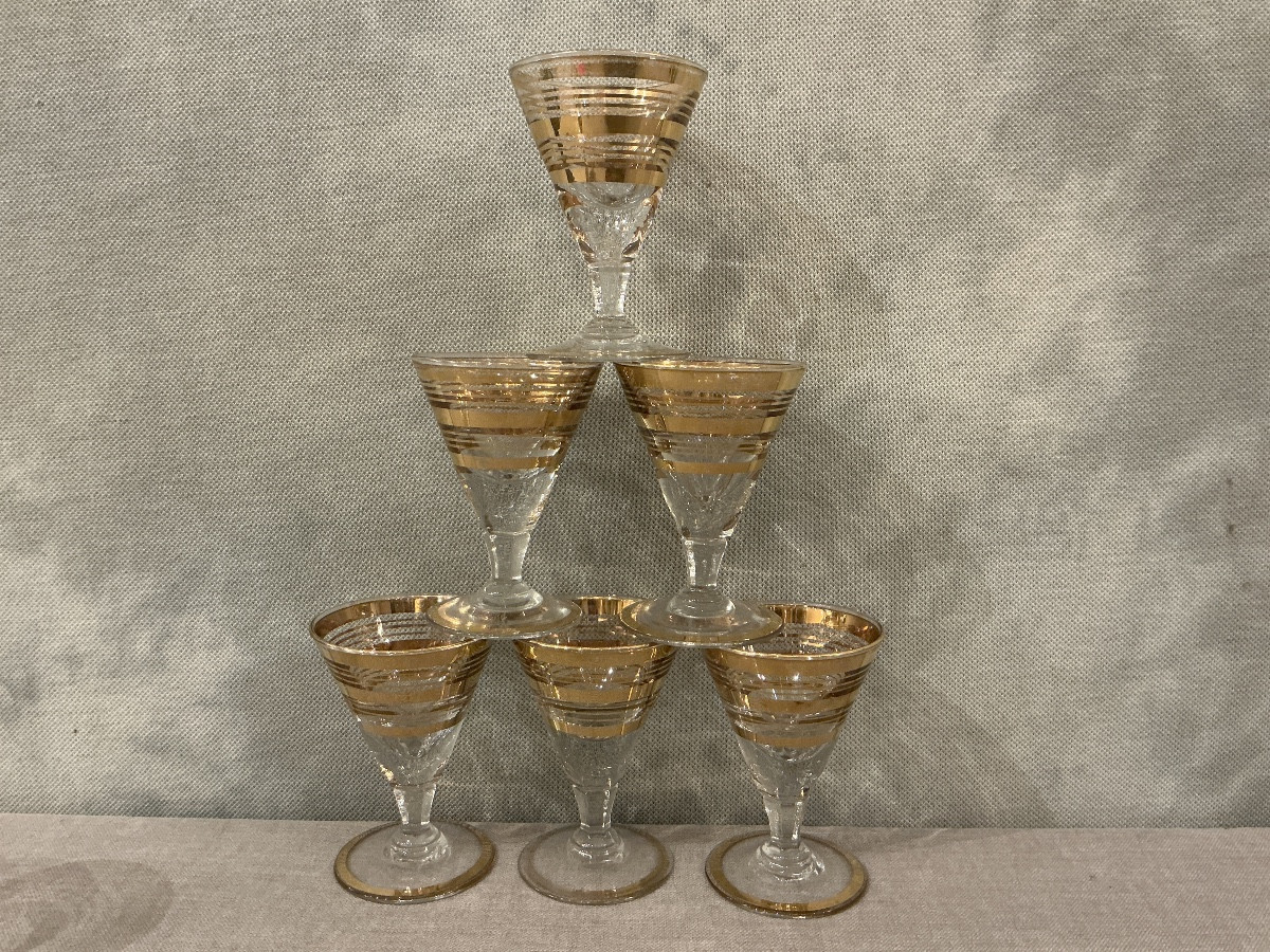 Set Of 8 Gold-rimmed Port Glasses Circa 1930