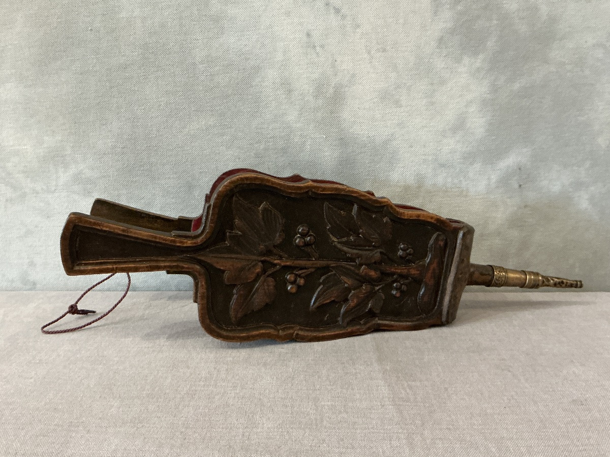 Antique Early 19th Century Carved Wood Fireplace Bellows-photo-2