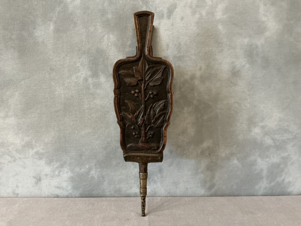 Antique Early 19th Century Carved Wood Fireplace Bellows