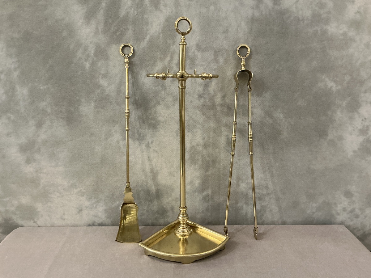 Antique Brass Fireplace Set From The 19th Century (charles X Period) -photo-3