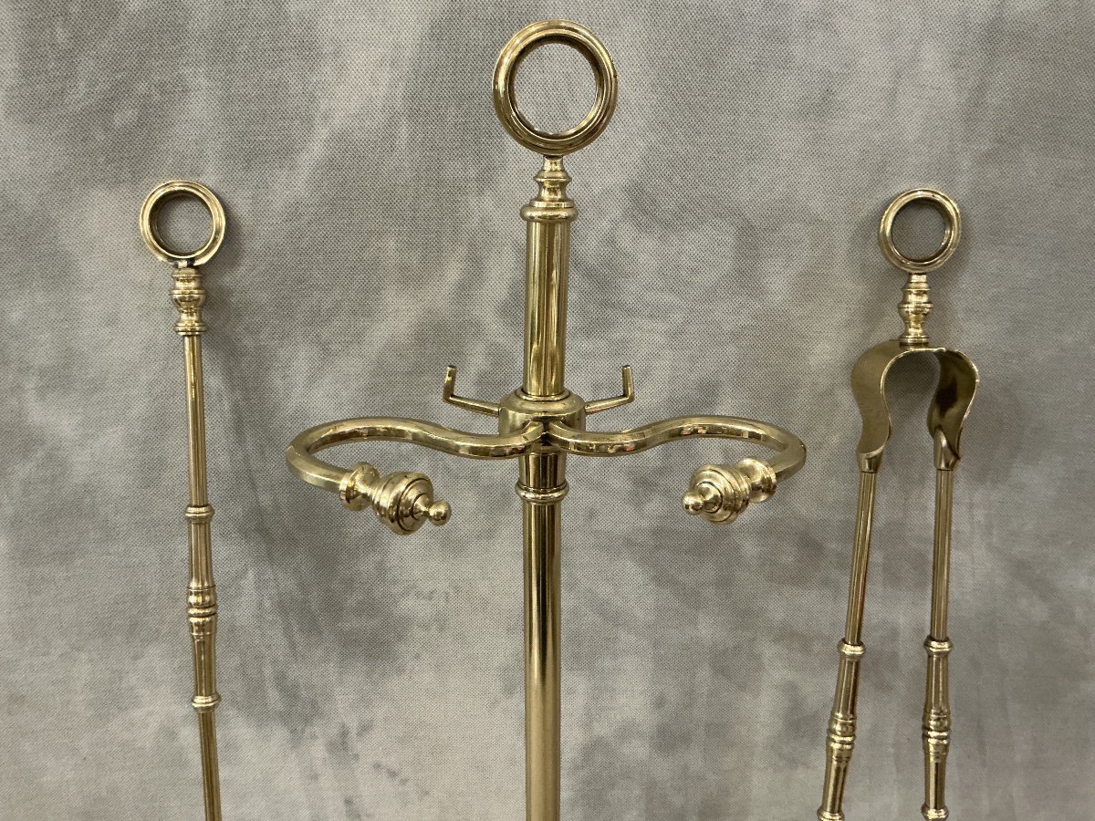 Antique Brass Fireplace Set From The 19th Century (charles X Period) -photo-2