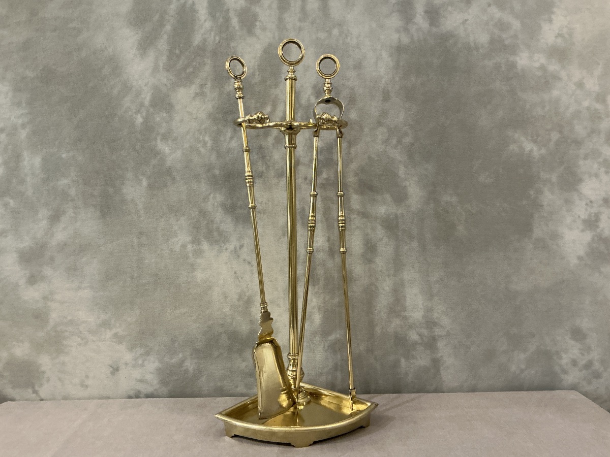 Antique Brass Fireplace Set From The 19th Century (charles X Period) 