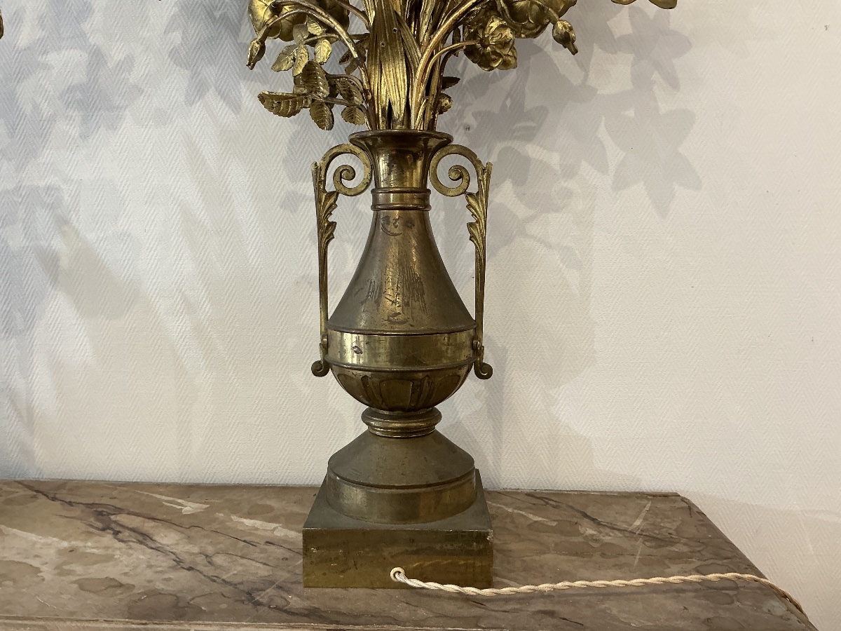 Paire de grands bouquets fleuris en laiton d’époque 19 ème -photo-6