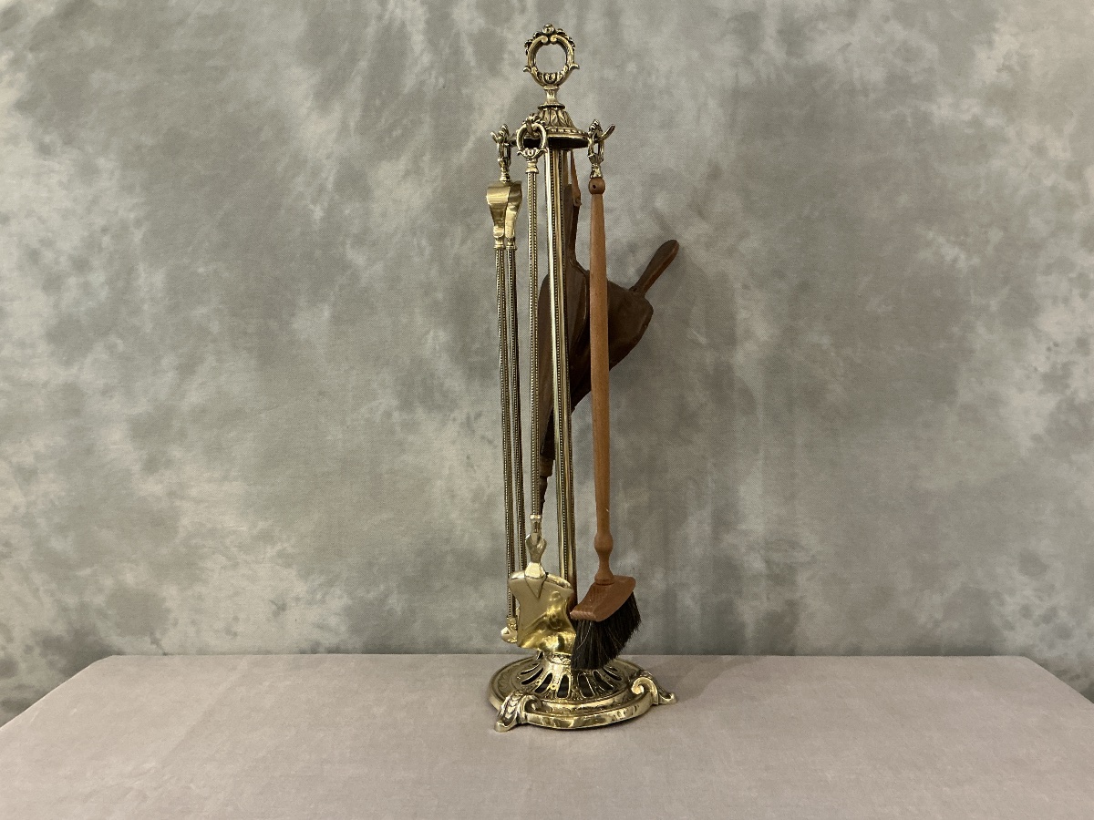 Antique 19th-century Brass Fireplace Set, 4 Pieces 