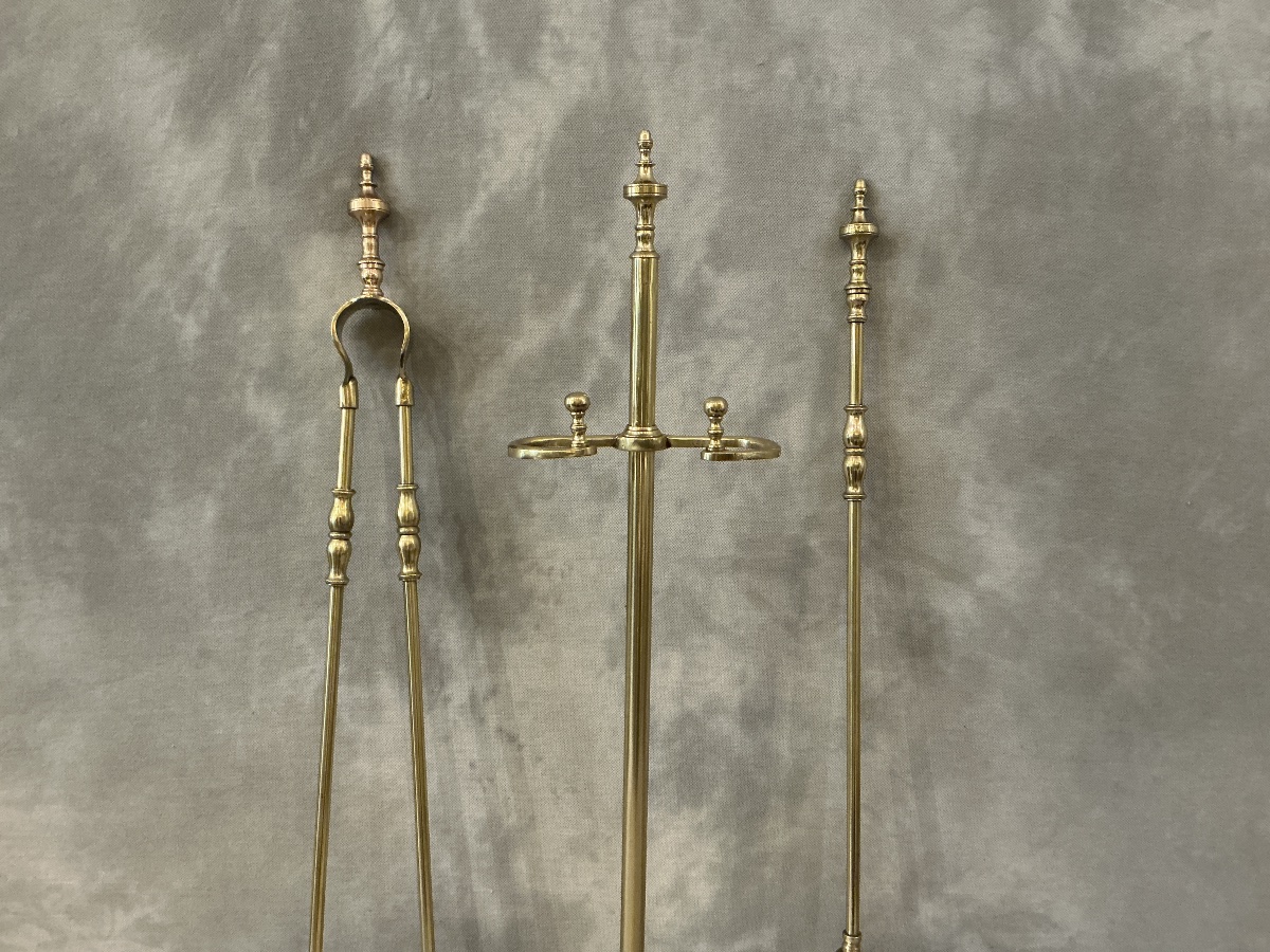 Antique 19th-century Brass Fireplace Set -photo-2