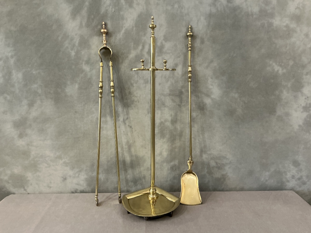 Antique 19th-century Brass Fireplace Set -photo-1