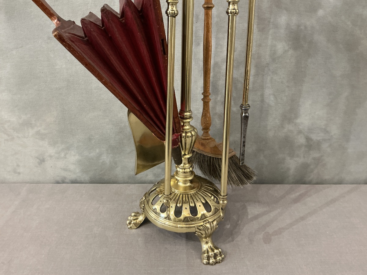 Large Antique 5-piece Brass Fireplace Set From The 19th Century -photo-3