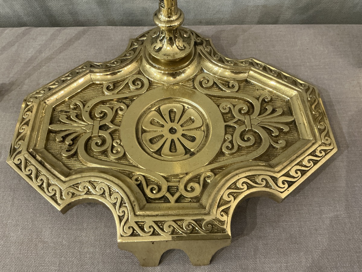 Serviteur de cheminée ancien en laiton et bronze d’époque fin 19 ème de style Louis XVI -photo-1