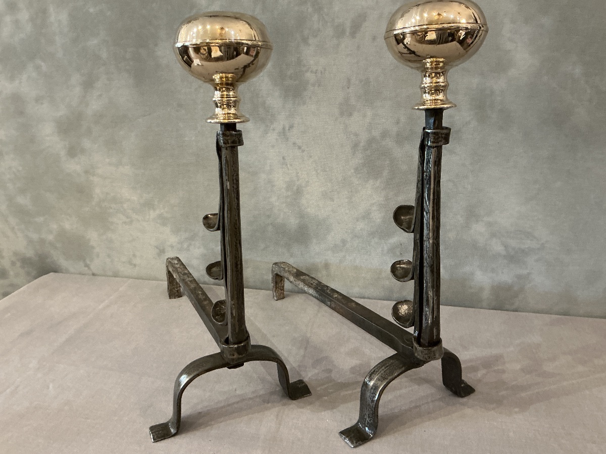 Iron Fire Hooks And A Large Brass Ball From The Early 18th Century -photo-2