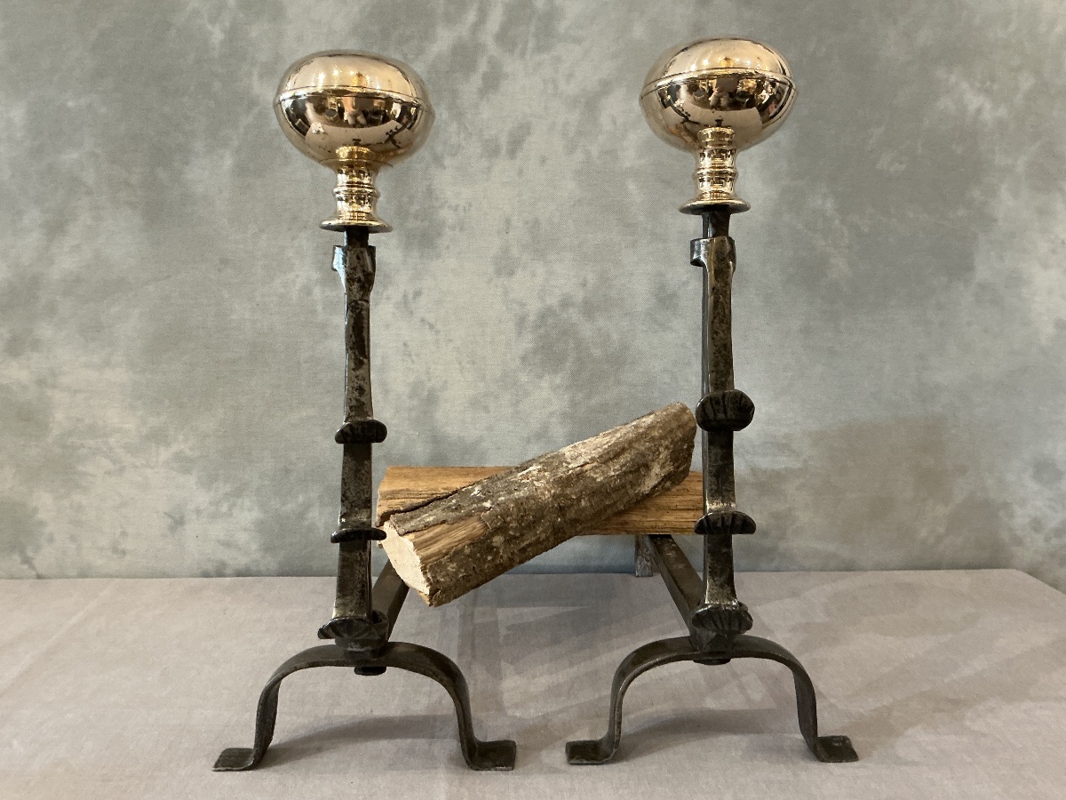 Iron Fire Hooks And A Large Brass Ball From The Early 18th Century 