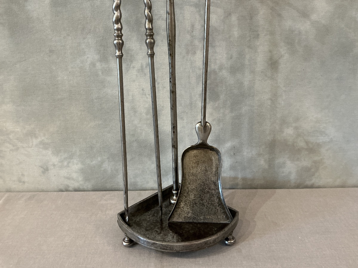 Serviteur de cheminée ancien en fer et bronze doré d’époque 19 ème -photo-3