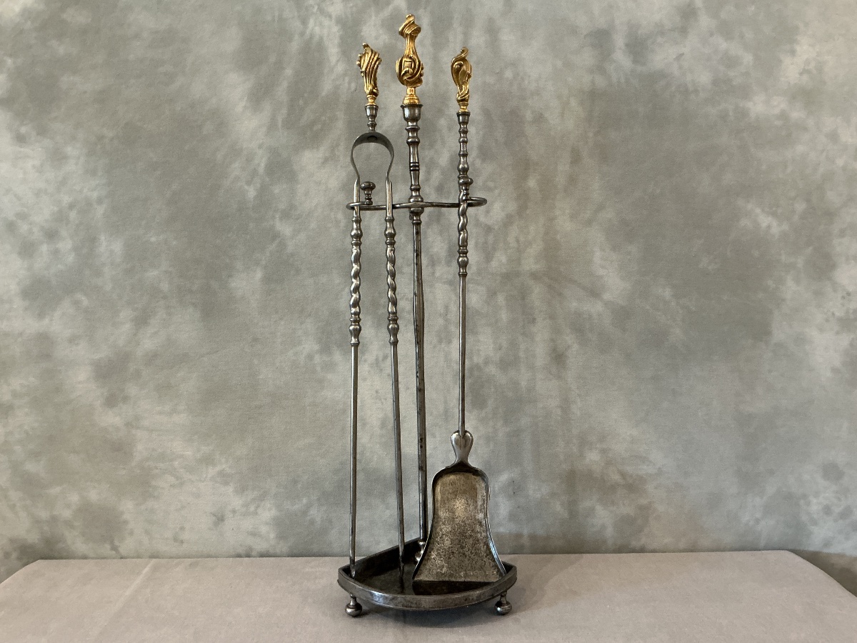 Serviteur de cheminée ancien en fer et bronze doré d’époque 19 ème 