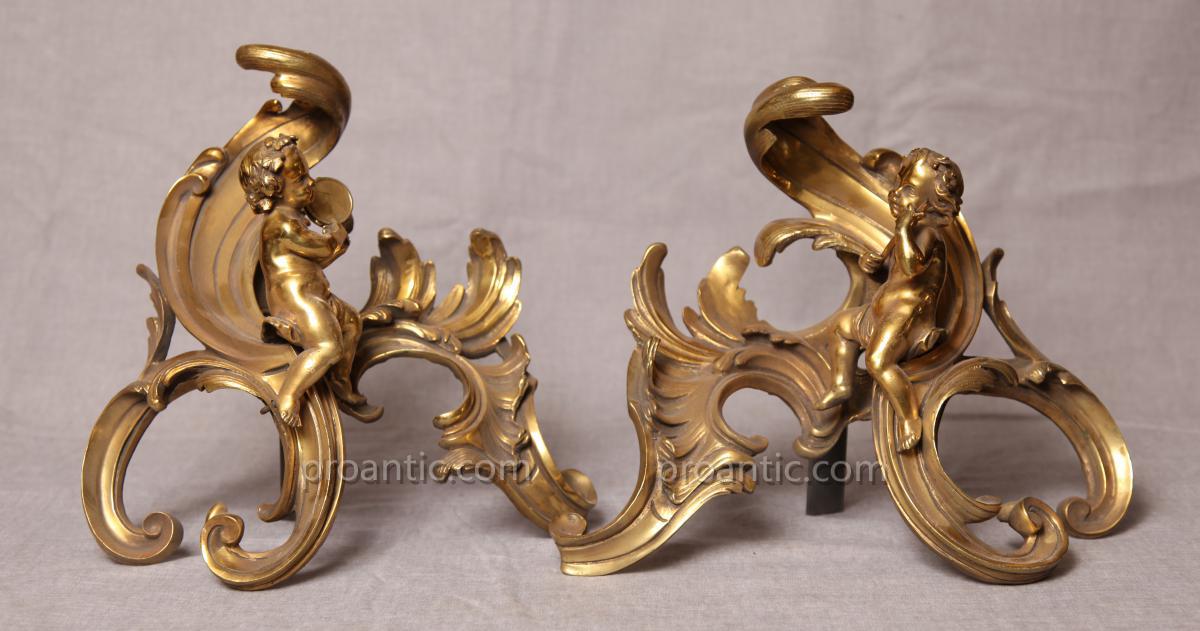 Pair Of Andirons In Bronze Napoleon III