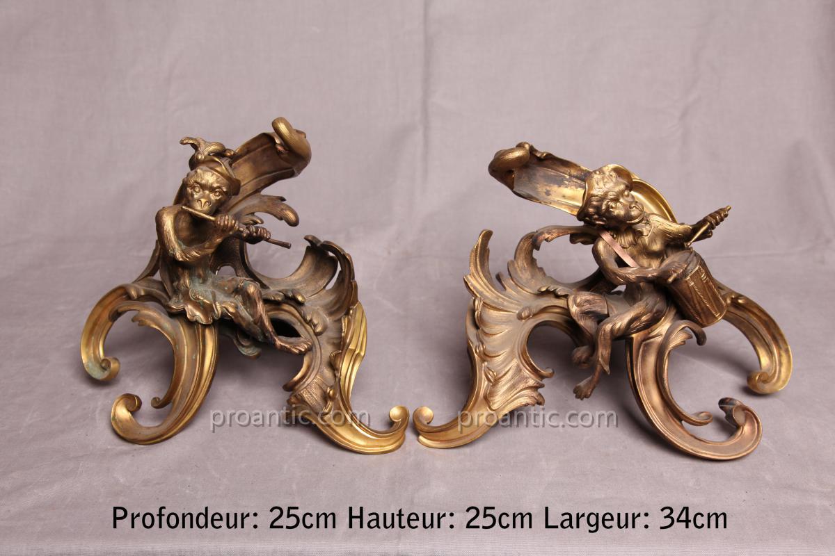 Chenets anciens En Bronze Singe d'époque 19ème-photo-2