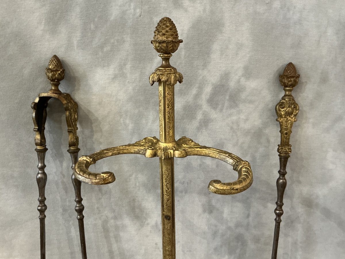 Antique Bronze Fireplace Stand In The Louis XVI Style, Dating From The 19th Century -photo-2