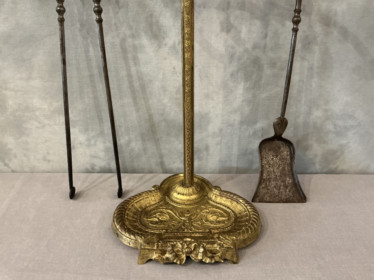 Antique Bronze Fireplace Stand In The Louis XVI Style, Dating From The 19th Century -photo-3