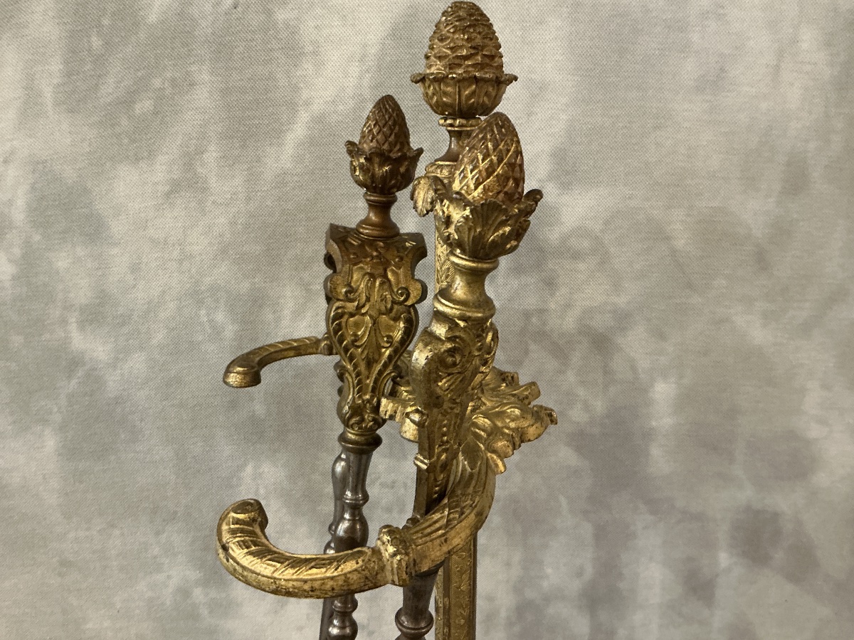Antique Bronze Fireplace Stand In The Louis XVI Style, Dating From The 19th Century -photo-2