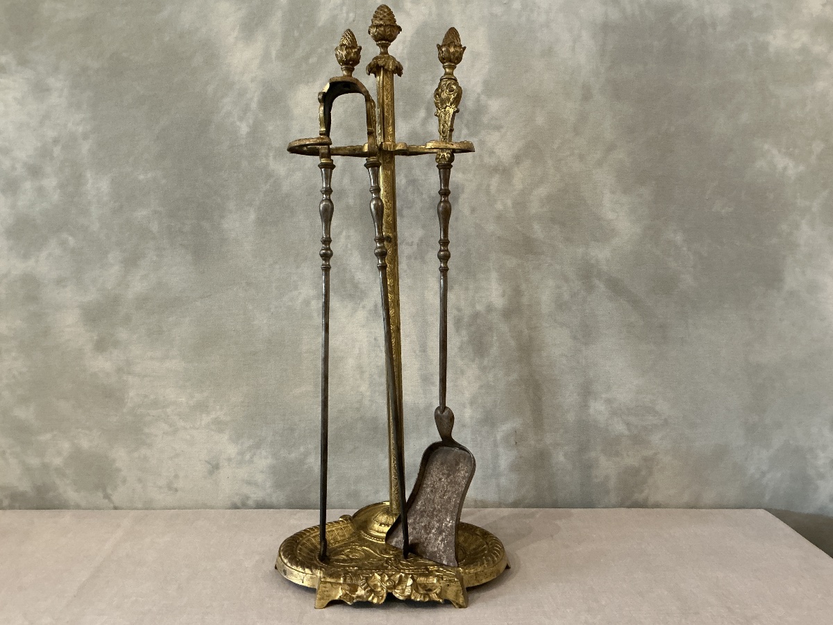 Antique Bronze Fireplace Stand In The Louis XVI Style, Dating From The 19th Century 