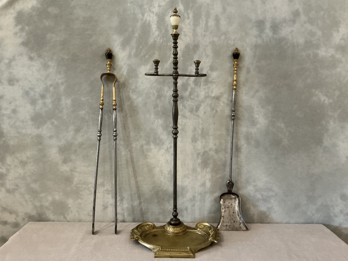 Antique 19th-century Iron And Bronze Fireplace Stand -photo-3