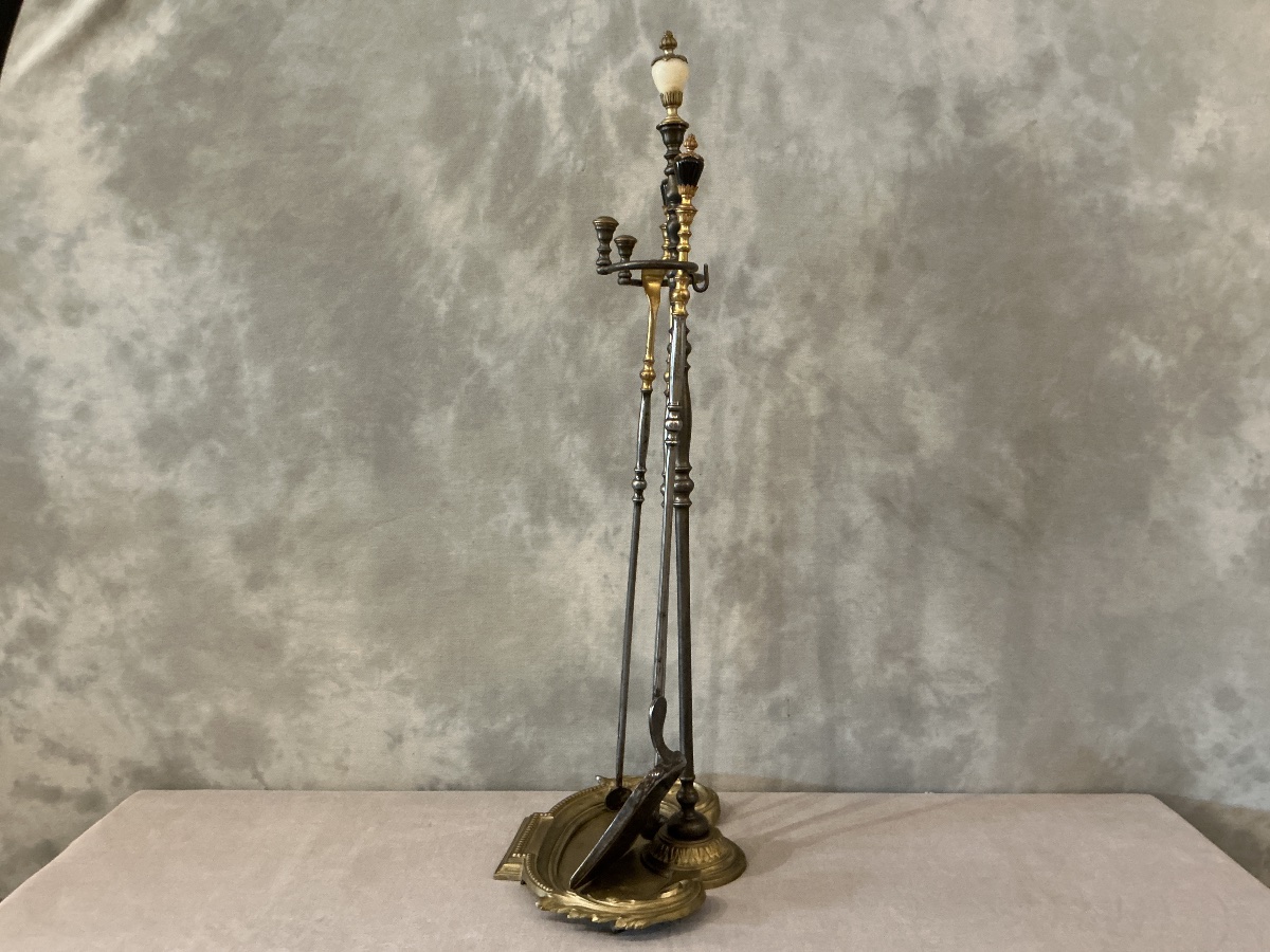 Antique 19th-century Iron And Bronze Fireplace Stand -photo-4