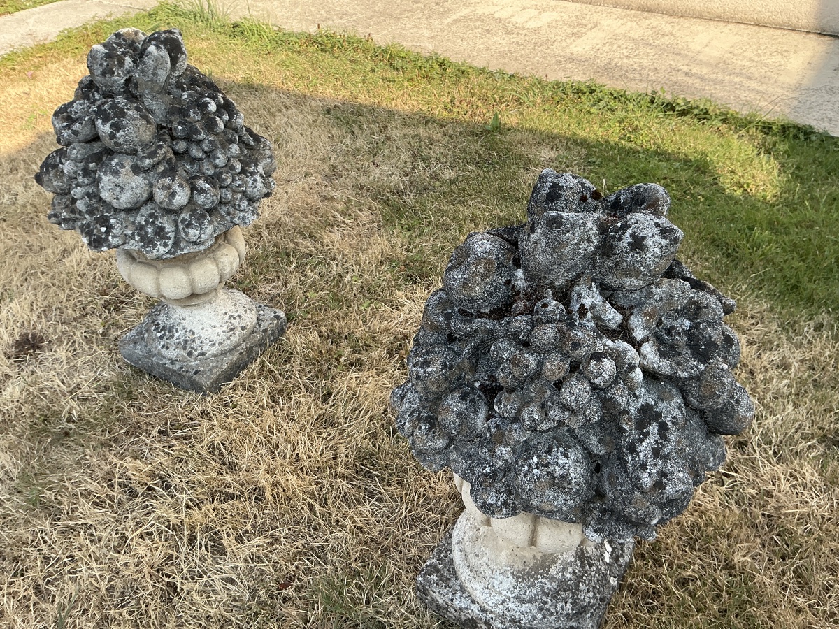 Pair Of Bouquets Made Of Reconstituted Stone, Garden Ornaments, 20th Century -photo-3
